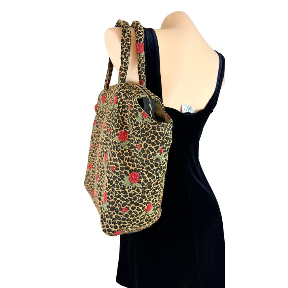 Cind E Original Vtg Leopard Rose Tapestry Tote Bag Animal Print Floral - Picture 10 of 16